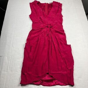 Whistles Womens Silk V-Neck Sheath Dress Pink Twist Front Classy Cocktail Size 2